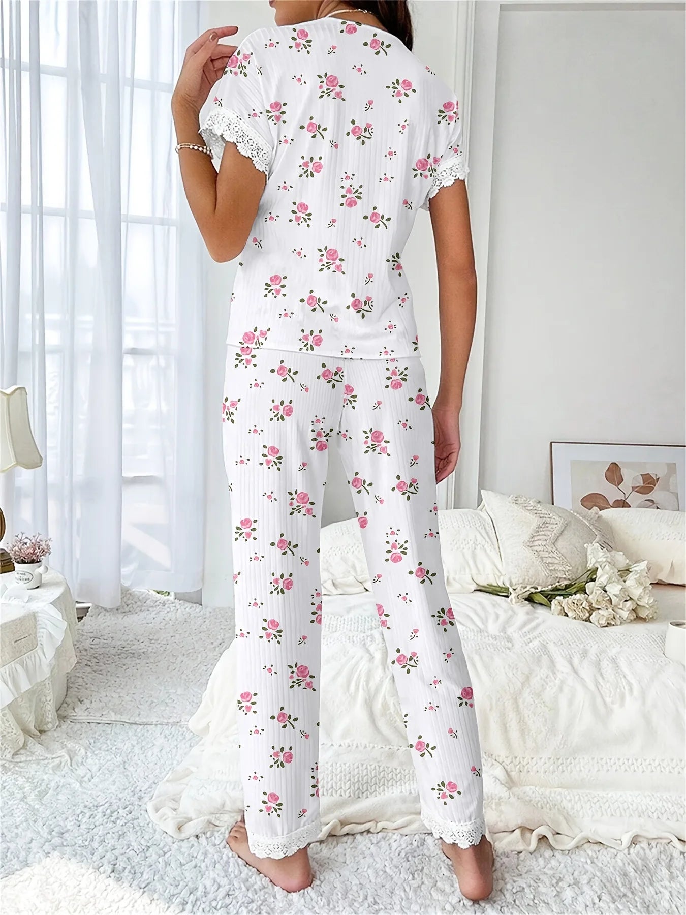 Women's Floral Short Sleeve Lounge Set