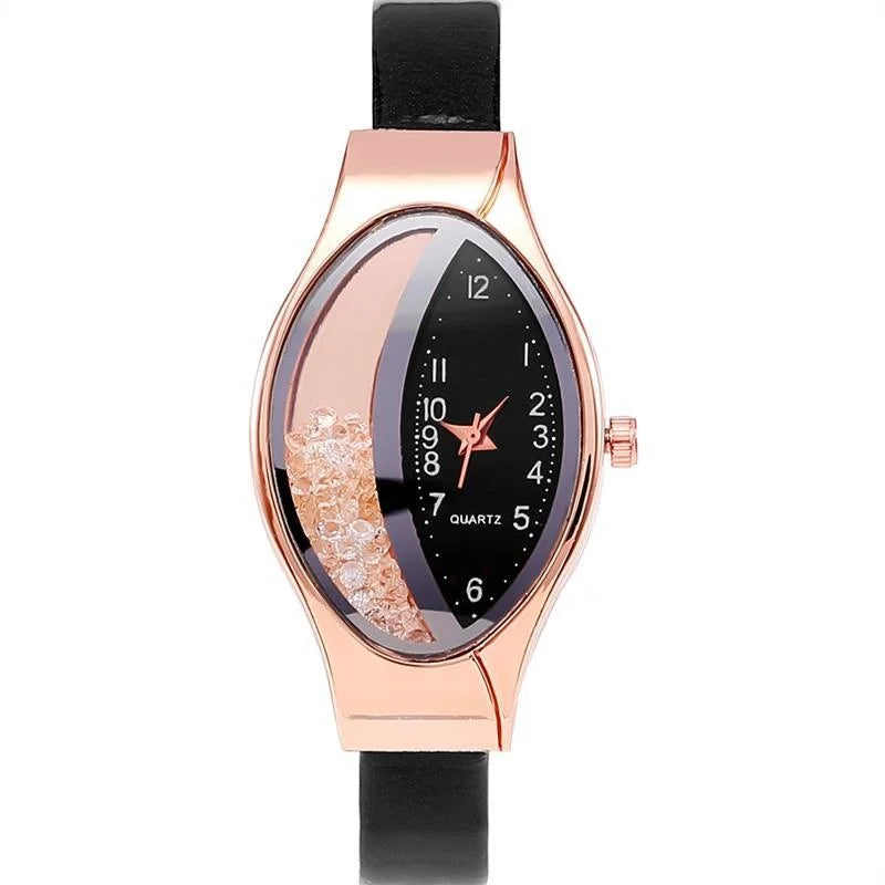 Crystal Oval Dial Leather Watch