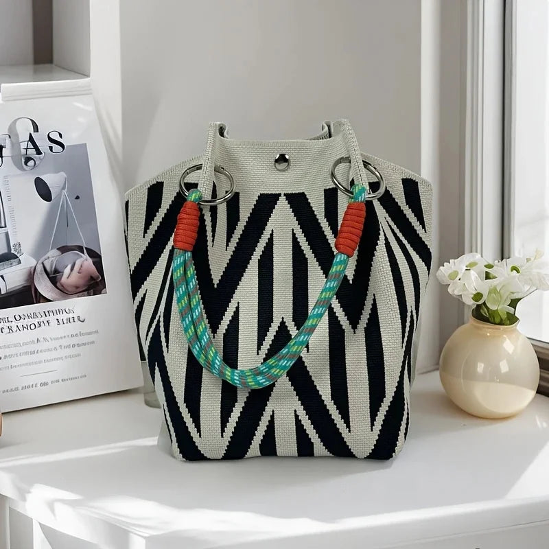 Vintage Floral Knit Tote Bag