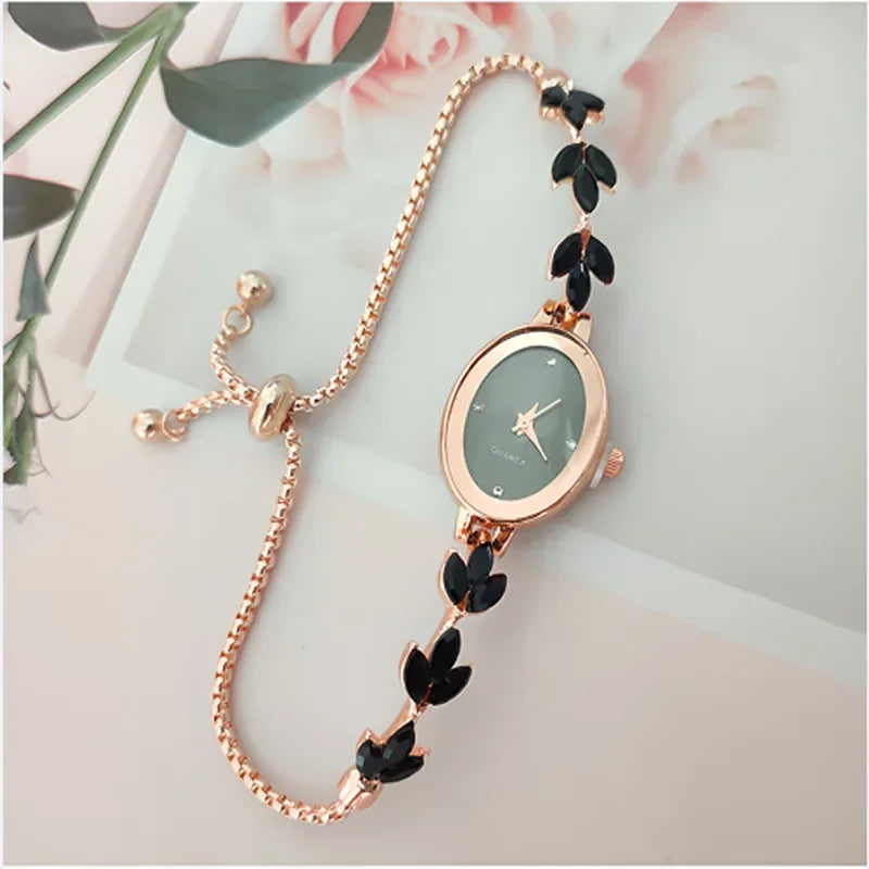 Clover Rhinestone Oval Watch