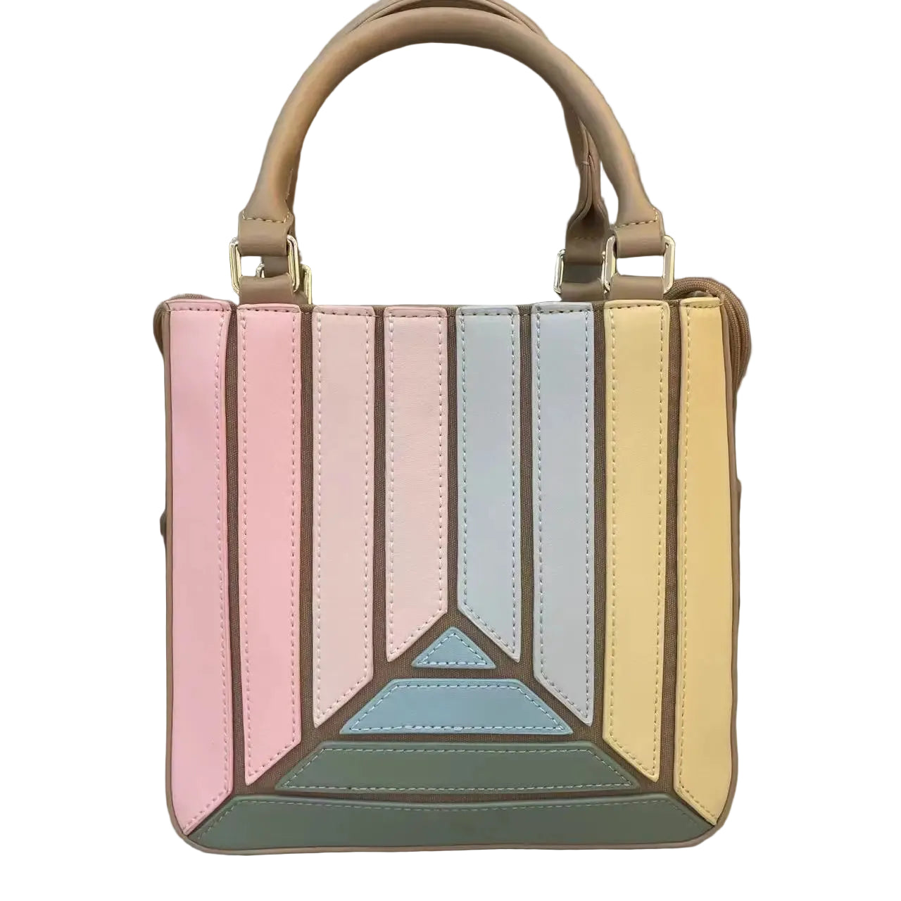 Striped PU Leather Tote Bag