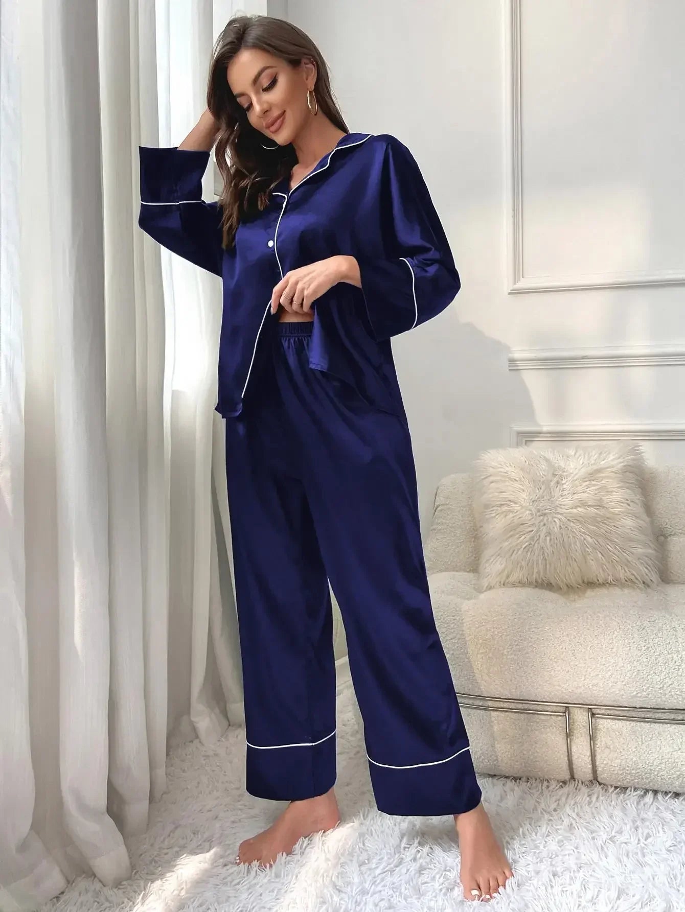 Satin Long-Sleeve Women Pajama Set