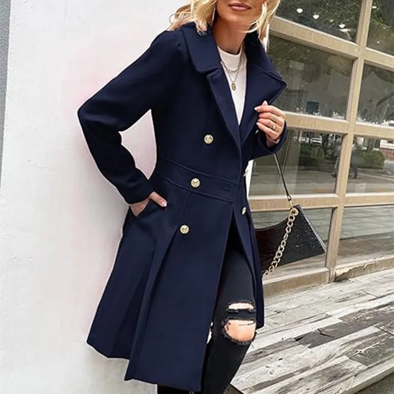 Woolen Double-Breasted Women Coat