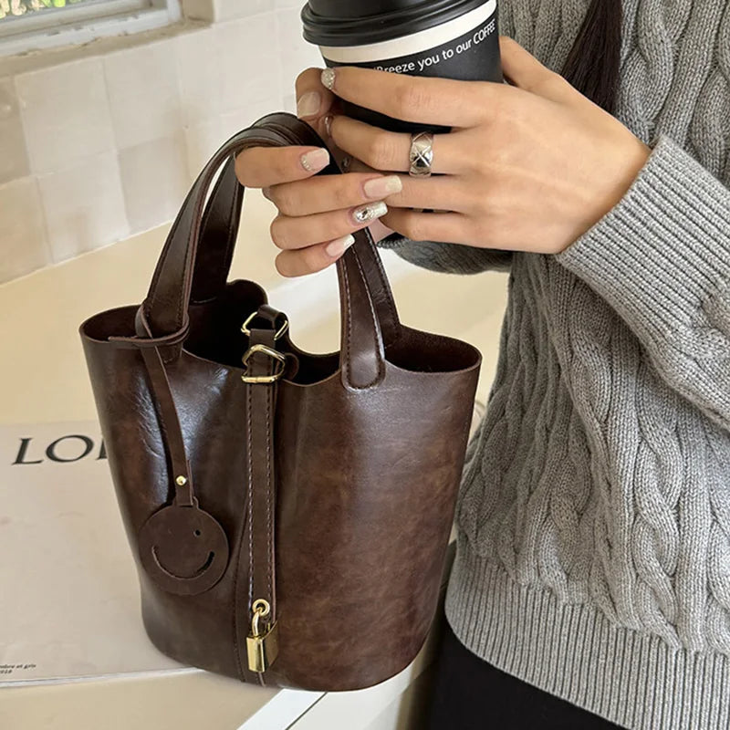 Luxury Leather Bucket Bag