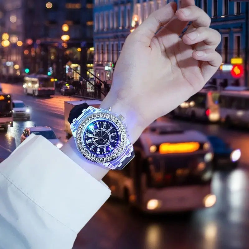 LED Luminous Rhinestone Silicone Watch for Kids & Adults