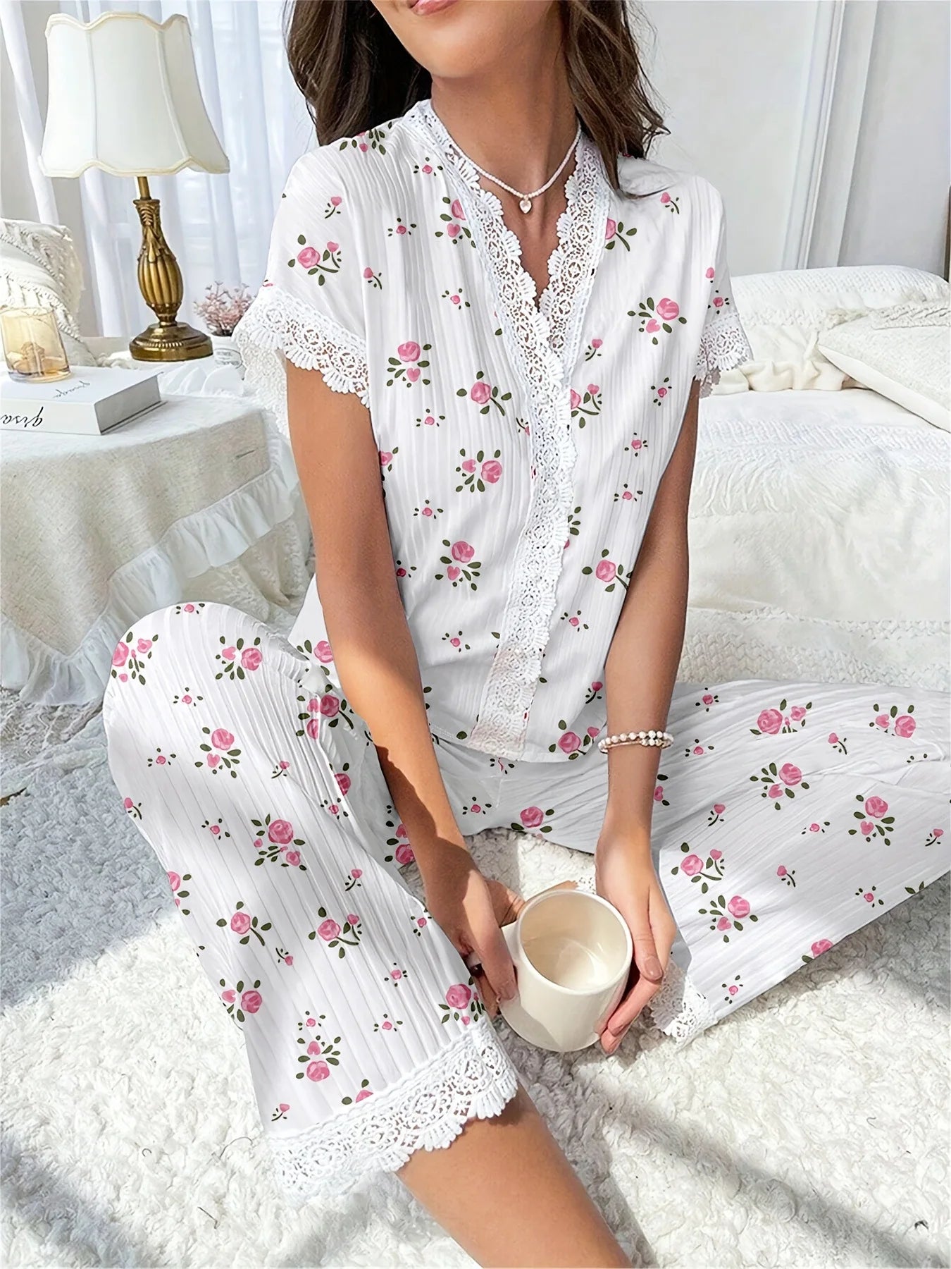 Women's Floral Short Sleeve Lounge Set