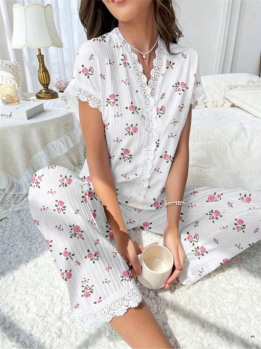 Women's Floral Short Sleeve Lounge Set