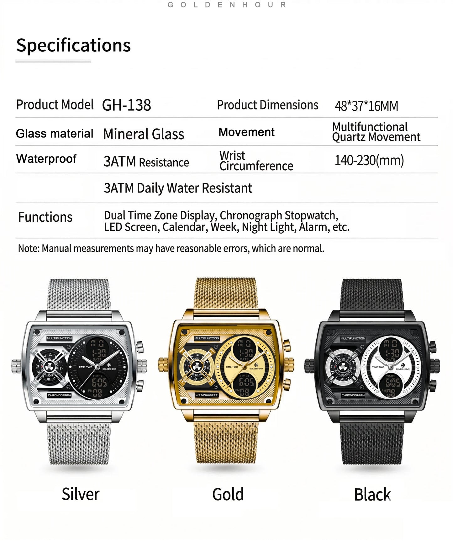 GOLDENHOUR Digital Men Watch