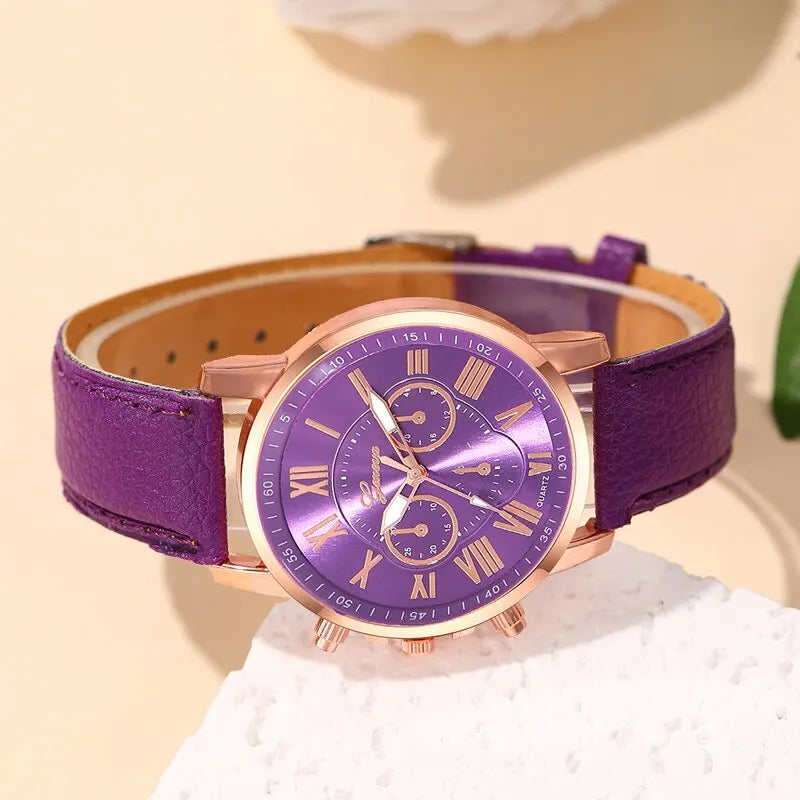 Women's Purple Leather Quartz Watch