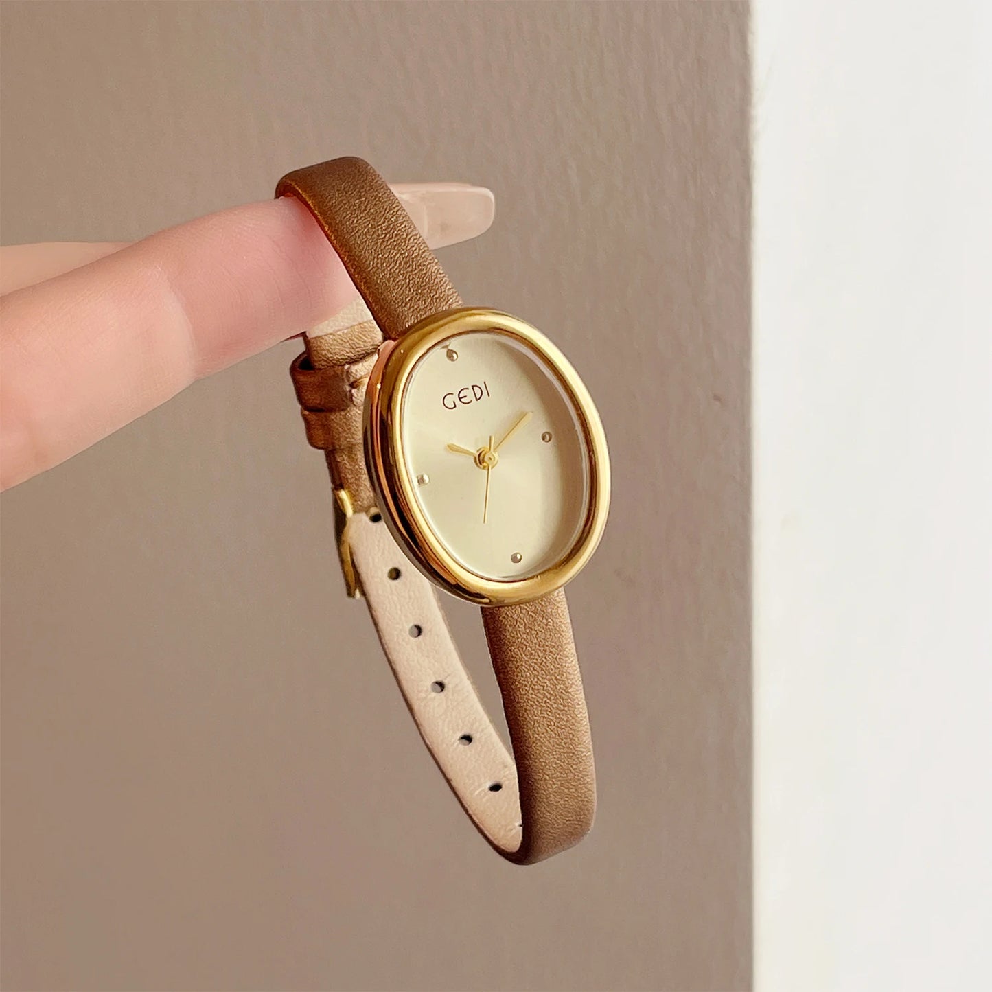 Oval Dial Leather Quartz Watch