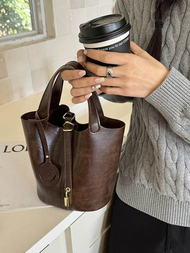 Luxury Leather Bucket Bag