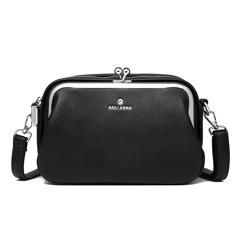 Women's Soft Leather Multi-Pocket Crossbody Bag