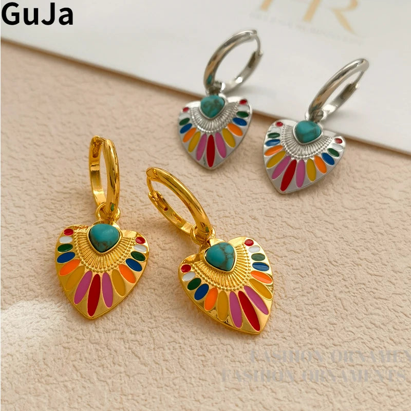 Women's Colorful Heart Dangle Earrings