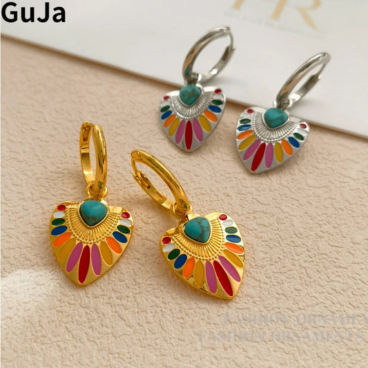 Women's Colorful Heart Dangle Earrings