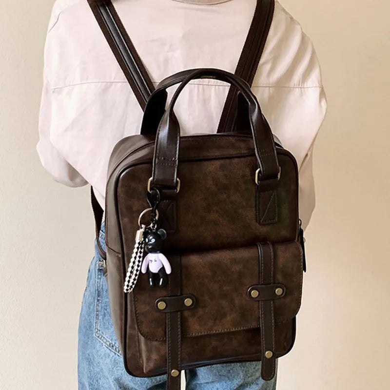 Leather Youth School Backpack