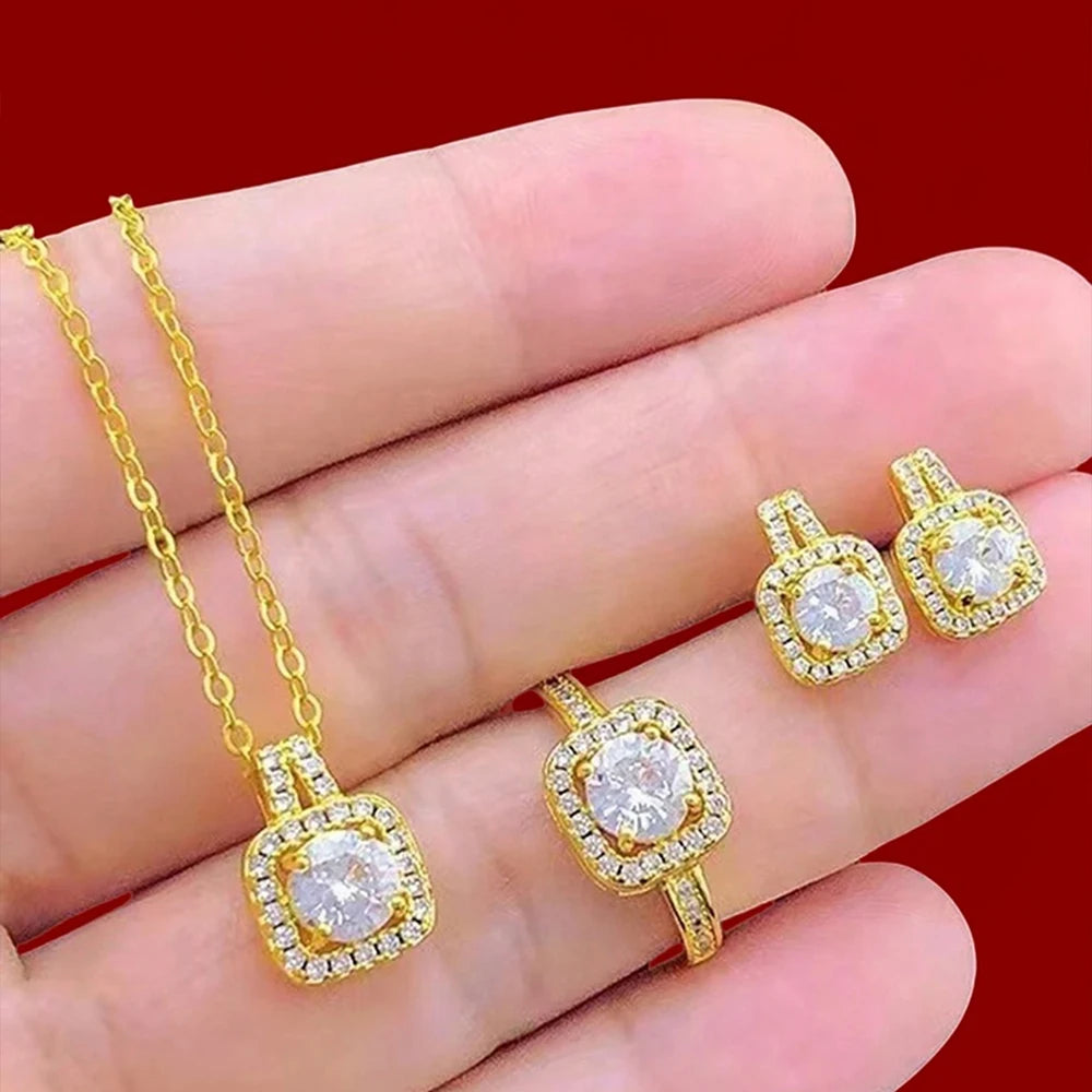 Cube Necklace Earring Ring Set