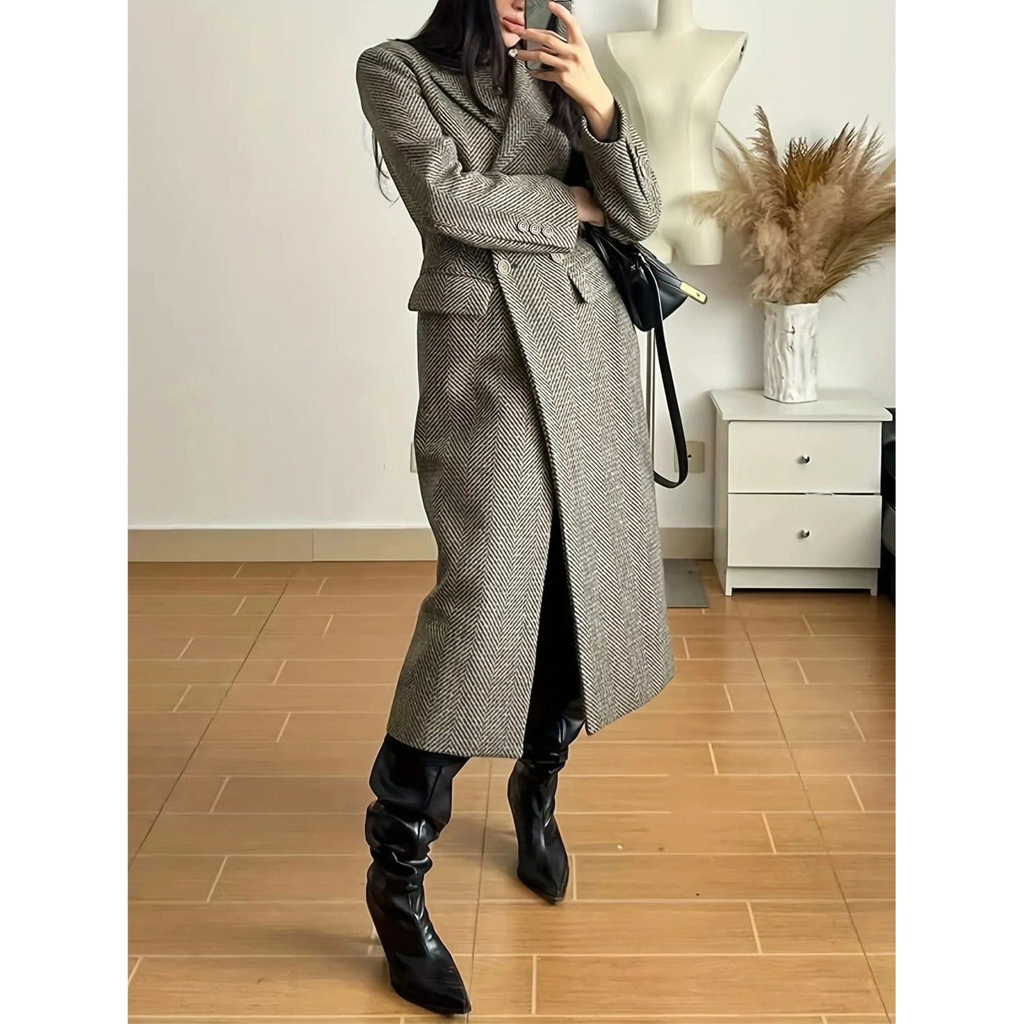 Herringbone Winter Trench Coat