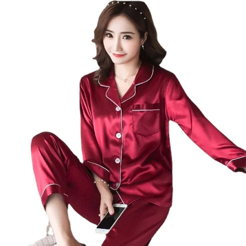 Ice Silk Cardigan Pajama Set