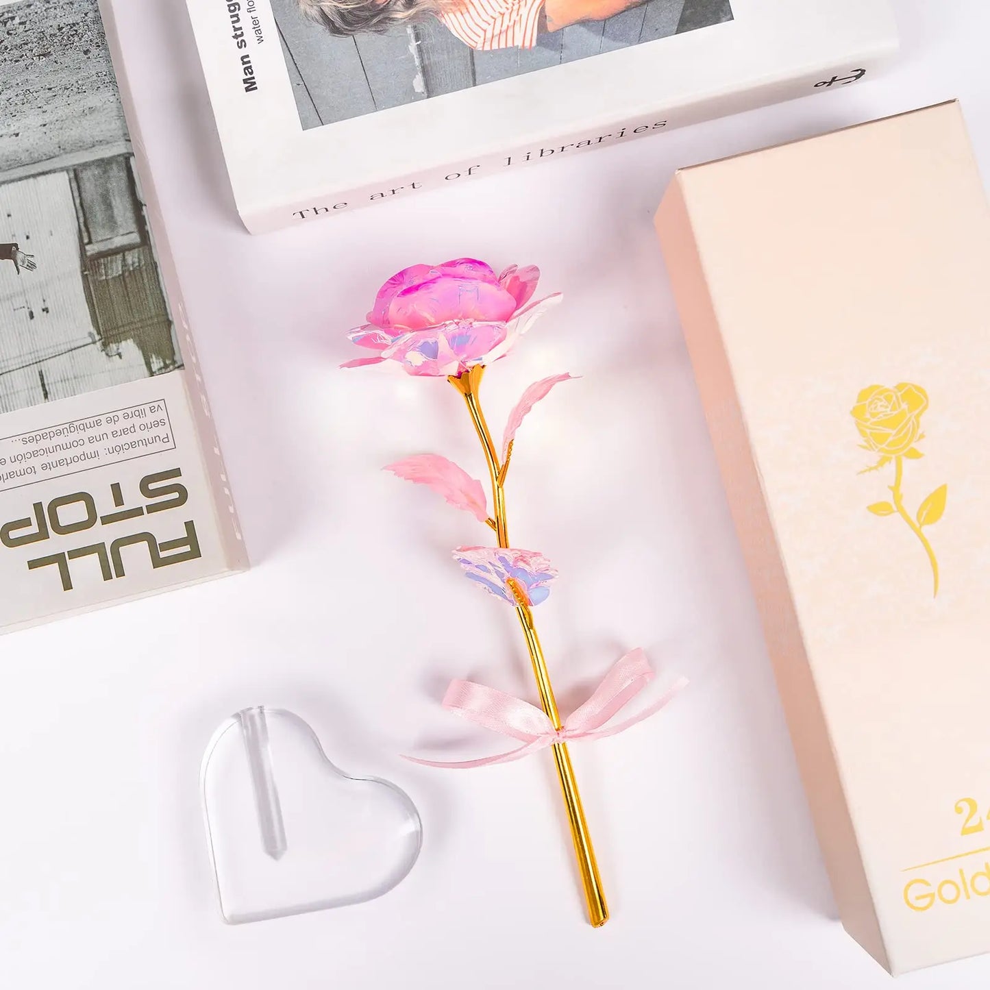 Pink Glitter Rose Crystal Base Gift Box