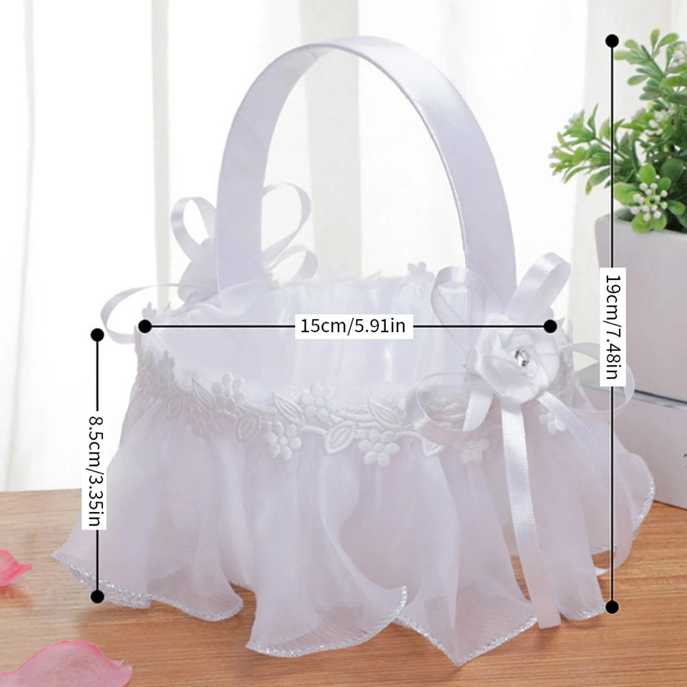 White Flower Girl Basket Lace Wedding Decor