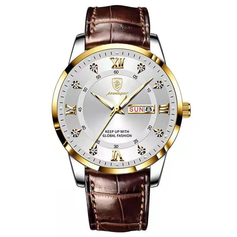POEDAGAR Leather Quartz Watch