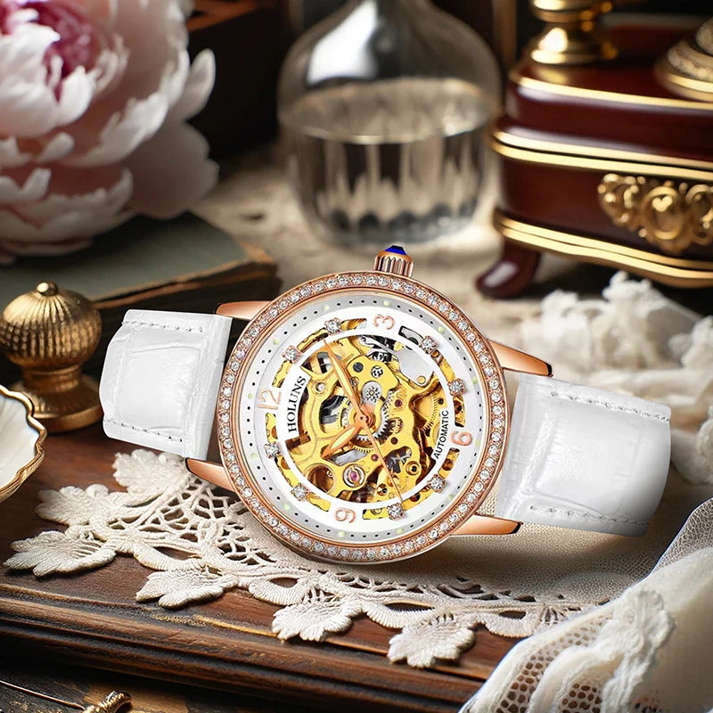 Women's Rose PU Leather Mechanical Watch