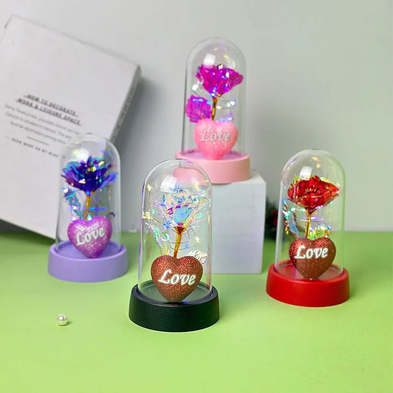 Glowing Rose Plastic Dome LED Decor Gift