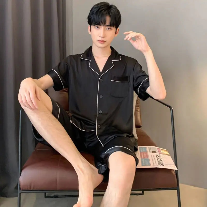 Men's Ice Silk Short Sleeve Pajama Set