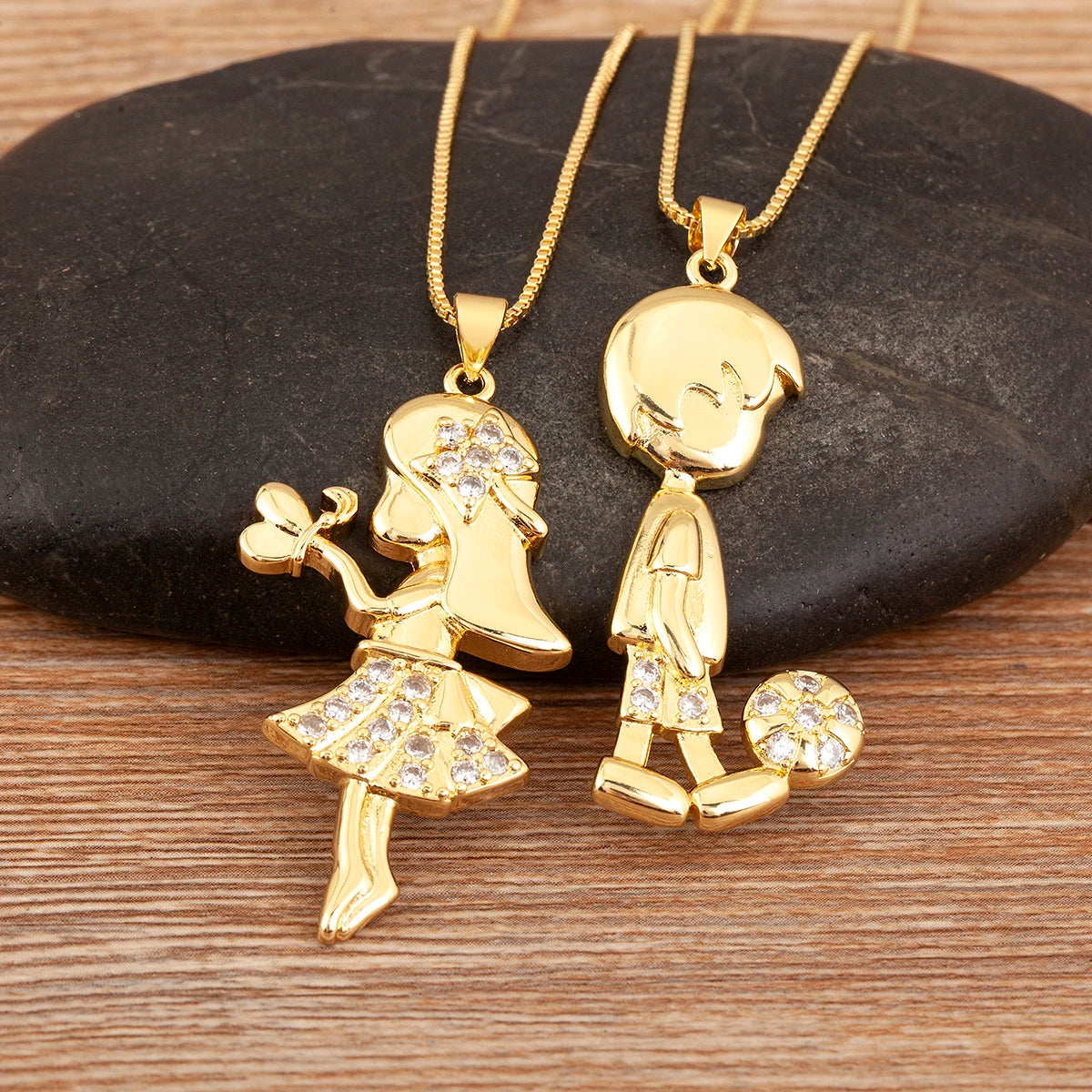 Couple Zircon Copper Pendant Necklace Gift