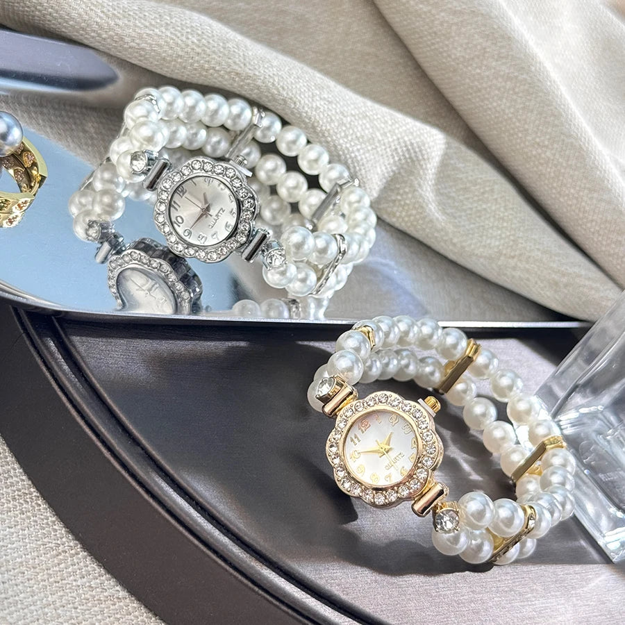Women's Pearl Diamond Elastic Bracelet Watch