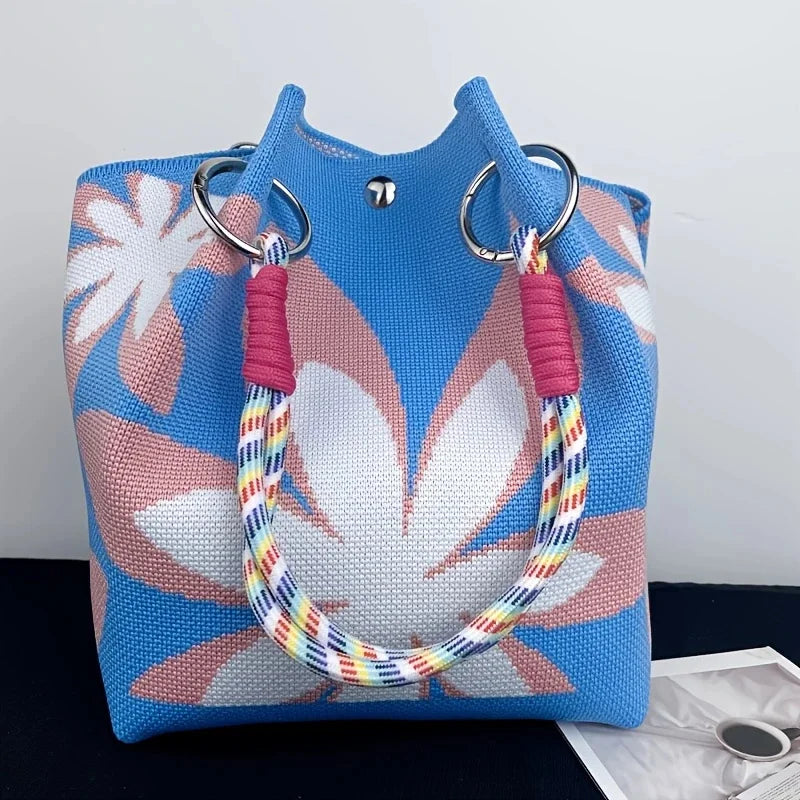 Vintage Floral Knit Tote Bag