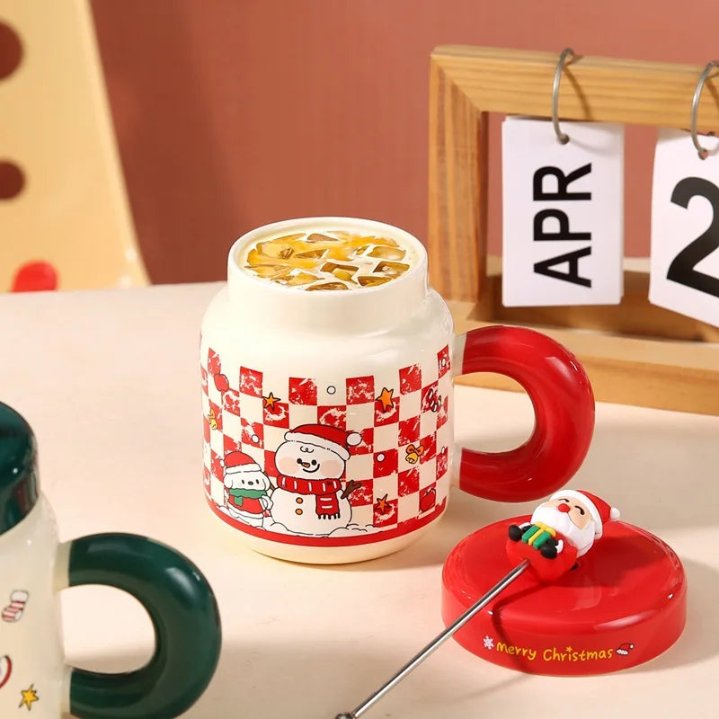 Ceramic Cartoon Mug Lid Spoon New Year Gift