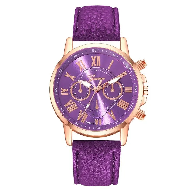 Women's Purple Leather Quartz Watch