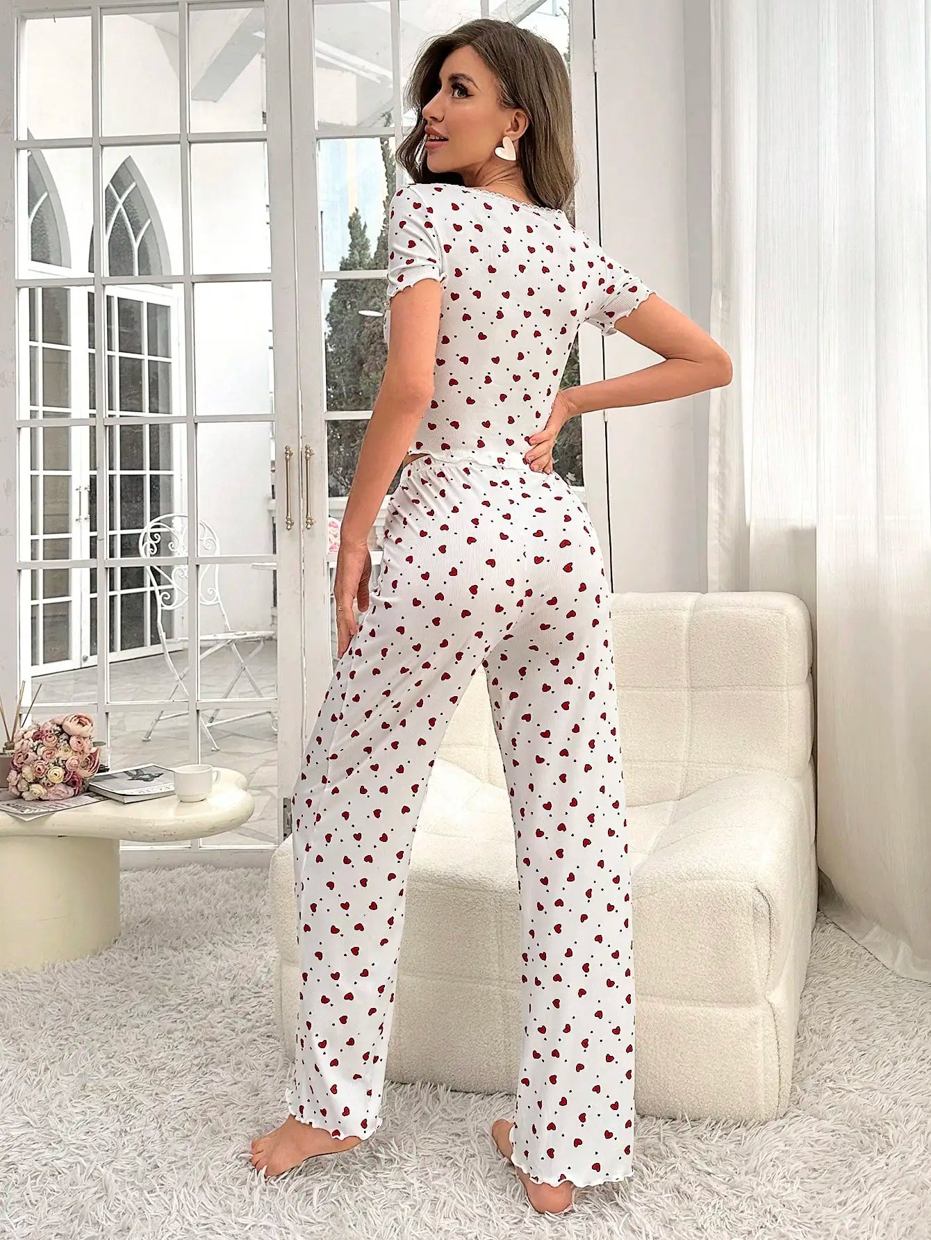 Women's Heart Print Short Sleeve Pajamas