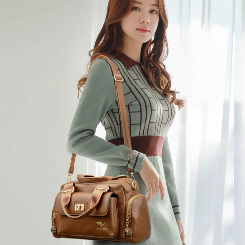 Women's Soft Leather Locomotive Crossbody Bag