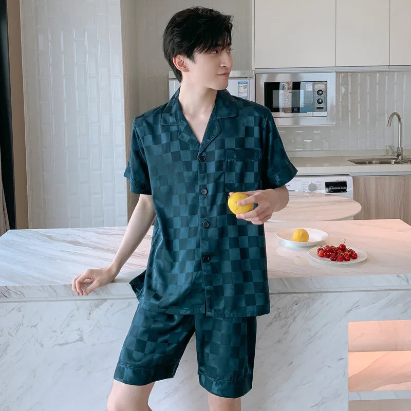 Men's Ice Silk Satin Pajama Set