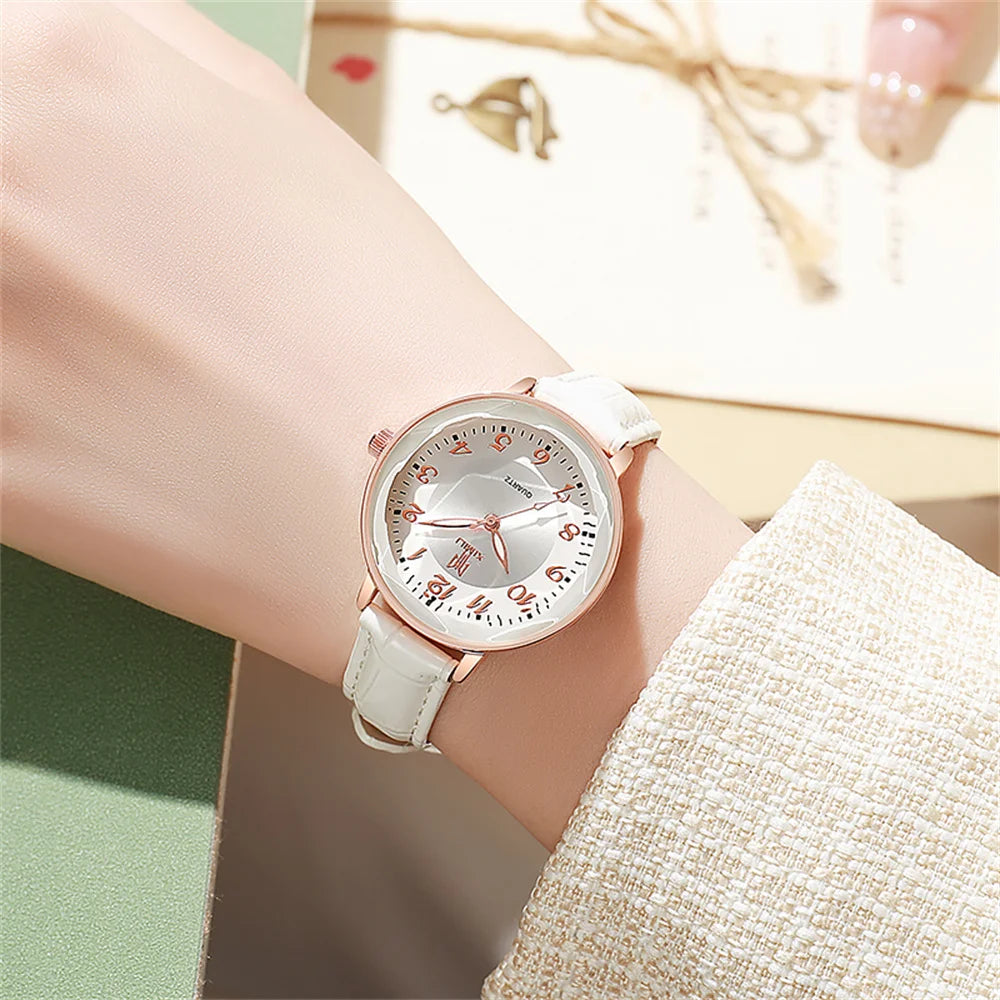 Women's Pink Leather Arabic Dial Watch