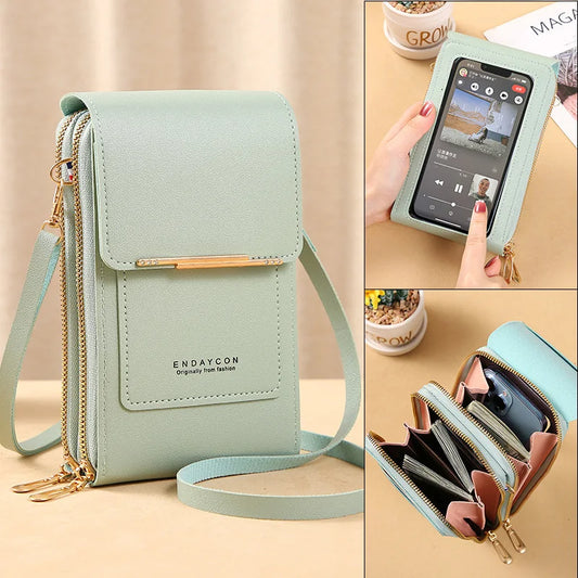 Touch Screen Leather Crossbody Wallet