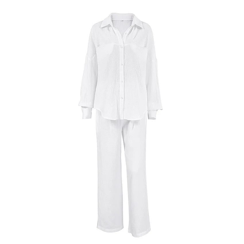Women's Wide Leg Blouse Pajama Set