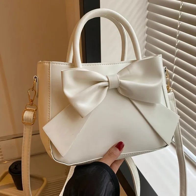 Black Bow Handbag with Gold Hardware