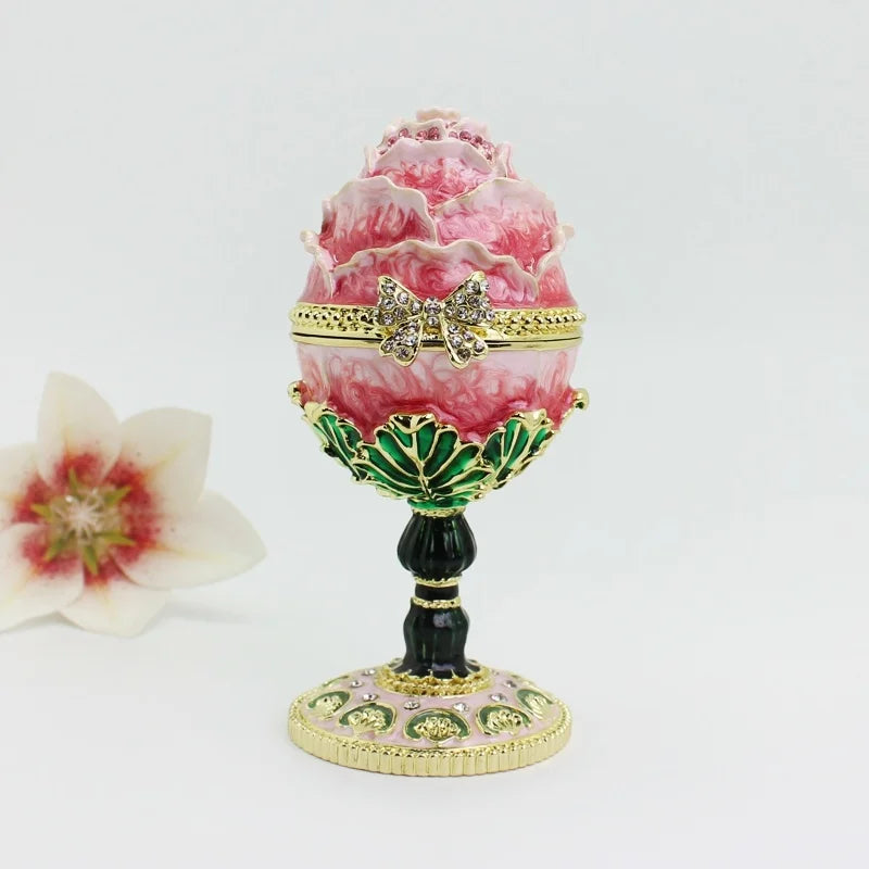 Enamel Rose Egg Trinket Storage Box Gift