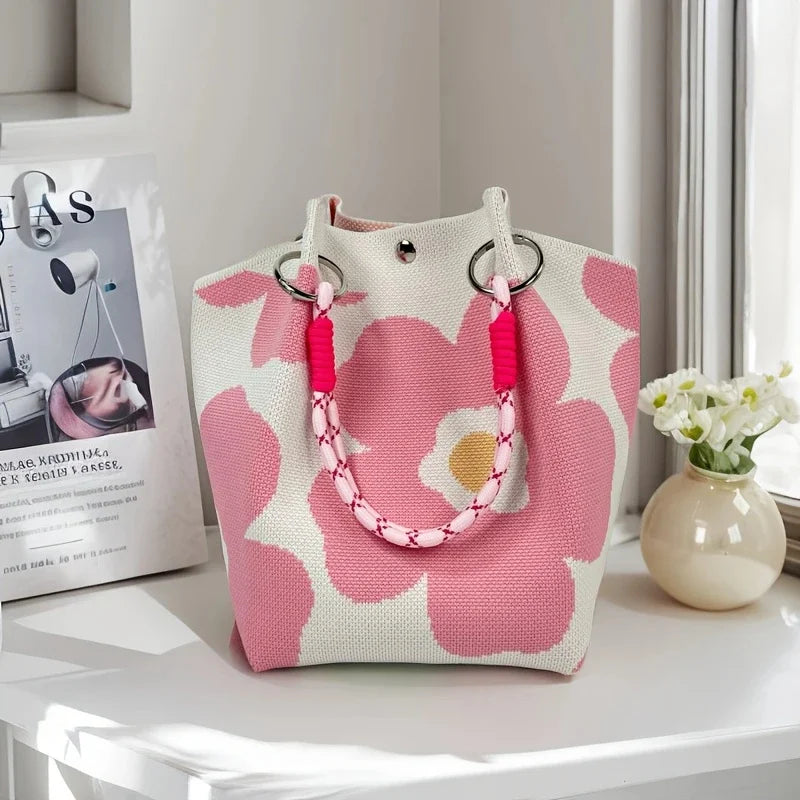 Vintage Floral Knit Tote Bag