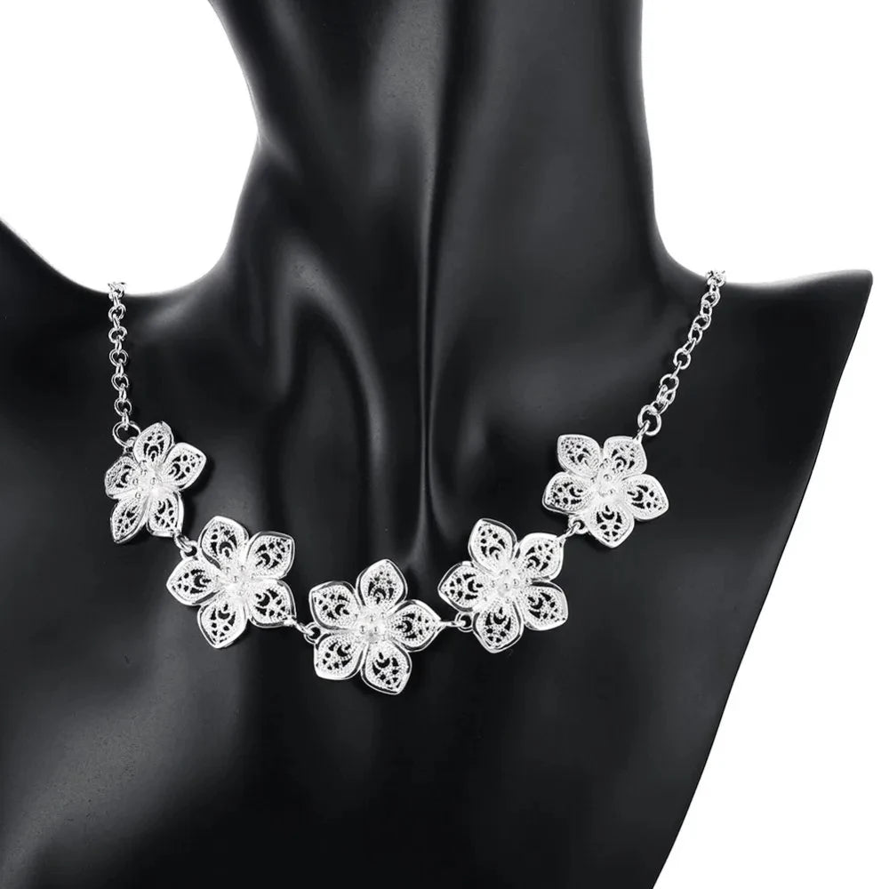 Women's S925 Silver Flower Jewelry Set