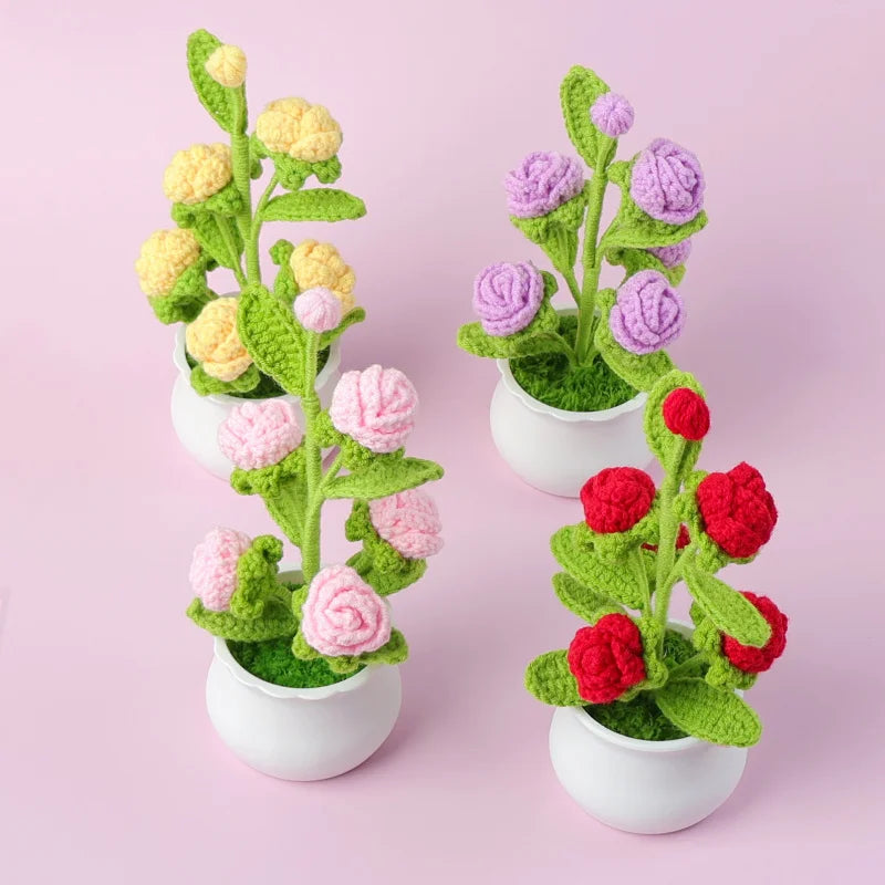Handmade Woven Rose Potted Desktop Decor