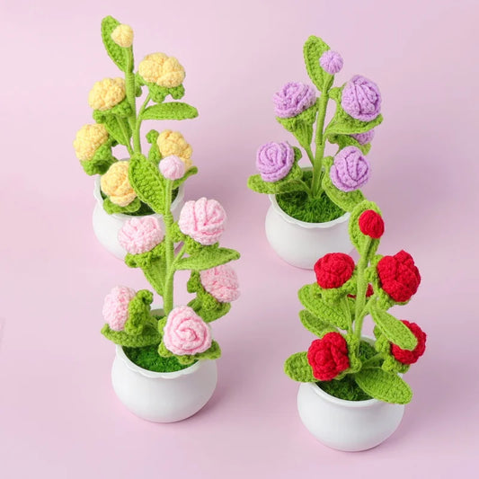 Handmade Woven Rose Potted Desktop Decor