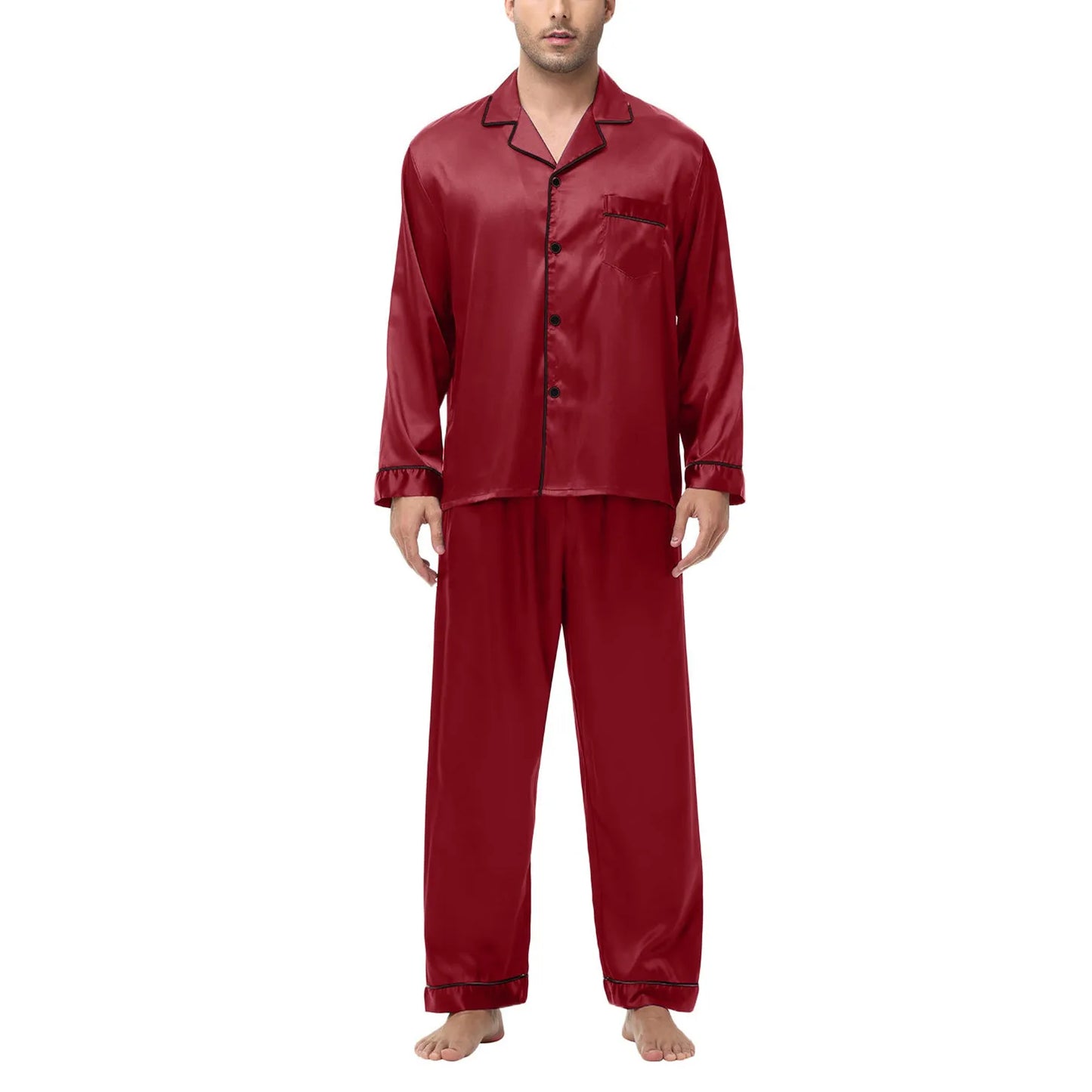 Men's Silk Satin Long Sleeve Pajama Shirt