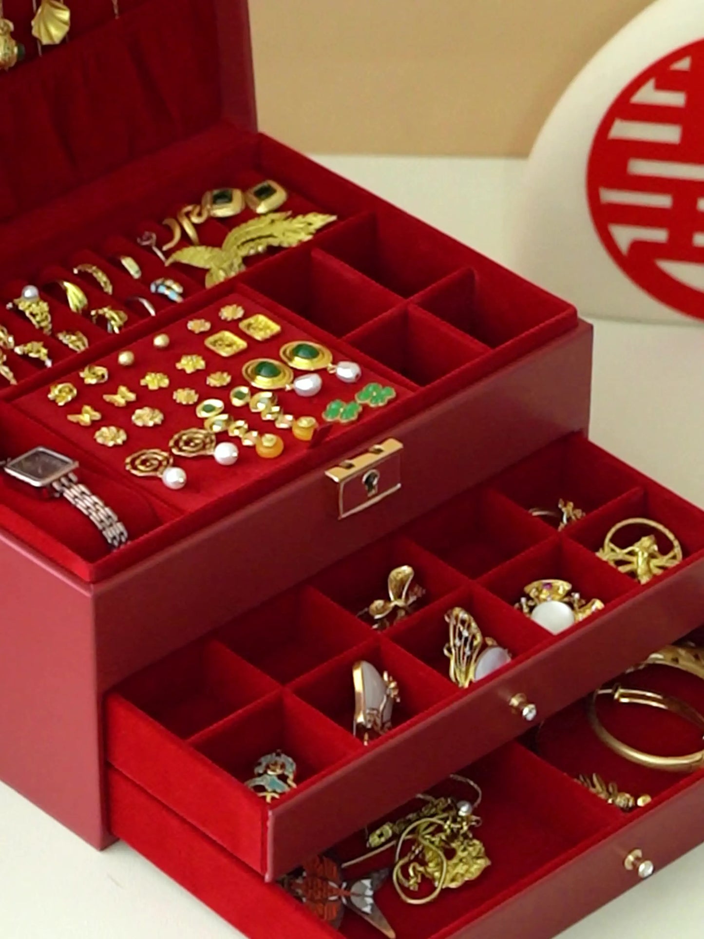 Festive Red Jewelry Storage Box