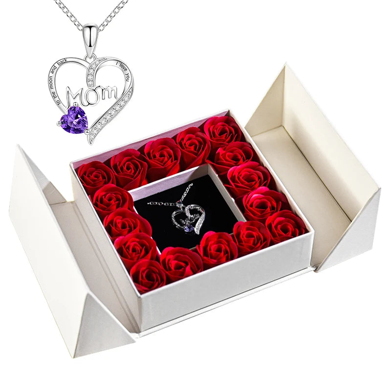 Women's Pendant Necklace Soap Rose Gift Box