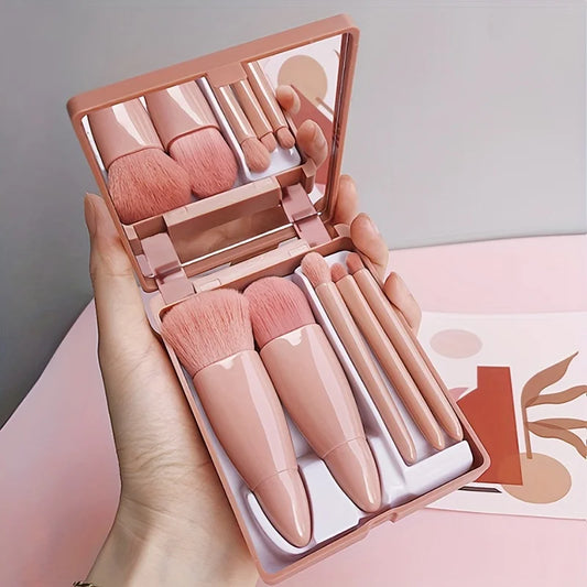 5-Piece Portable Makeup Brush Set Mirror