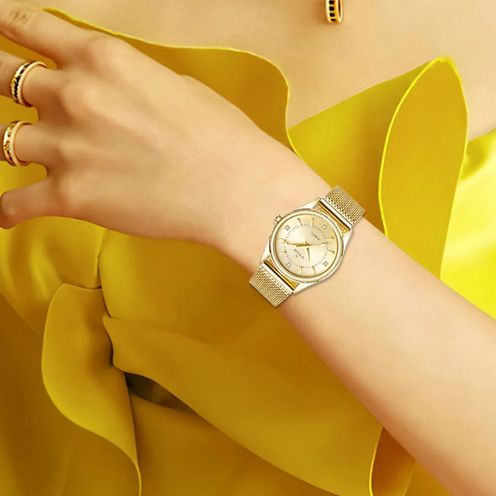 WWOOR Women's Gold Diamond Quartz Watch